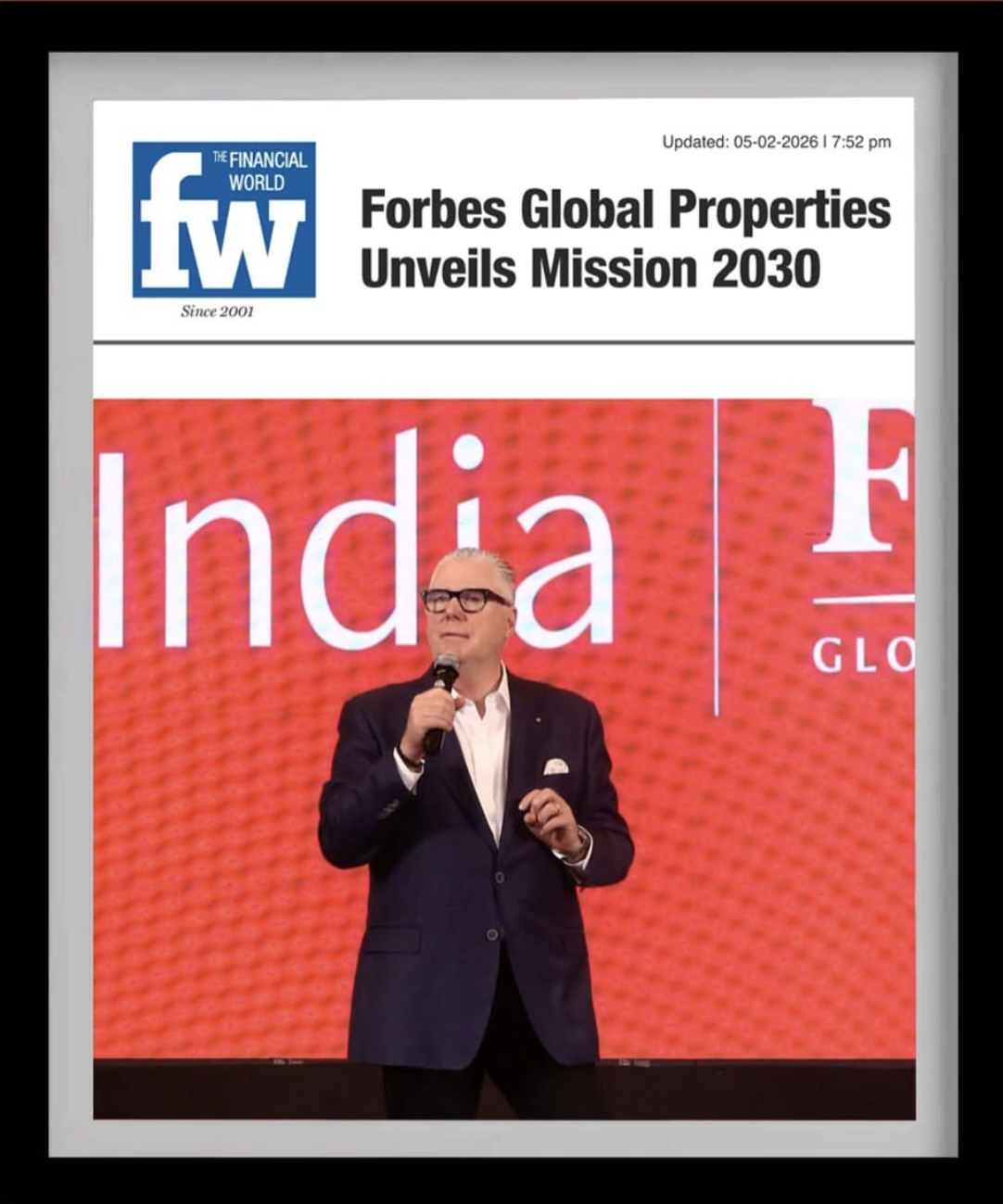 Financial World newspaper coverage of Forbes Global Properties Mission 2030