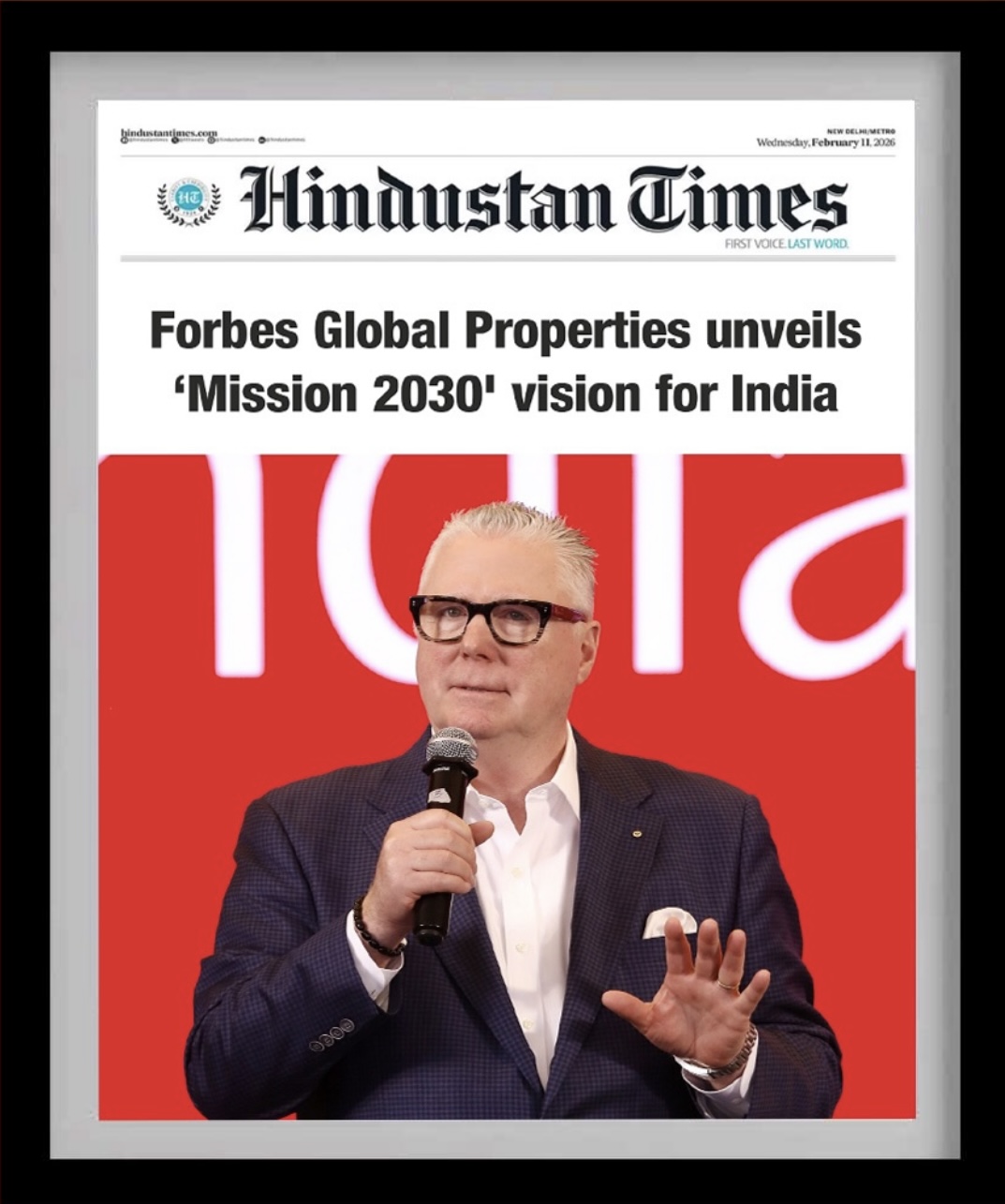 Hindustan Times news photo covering Forbes Global Properties Mission 2030 vision