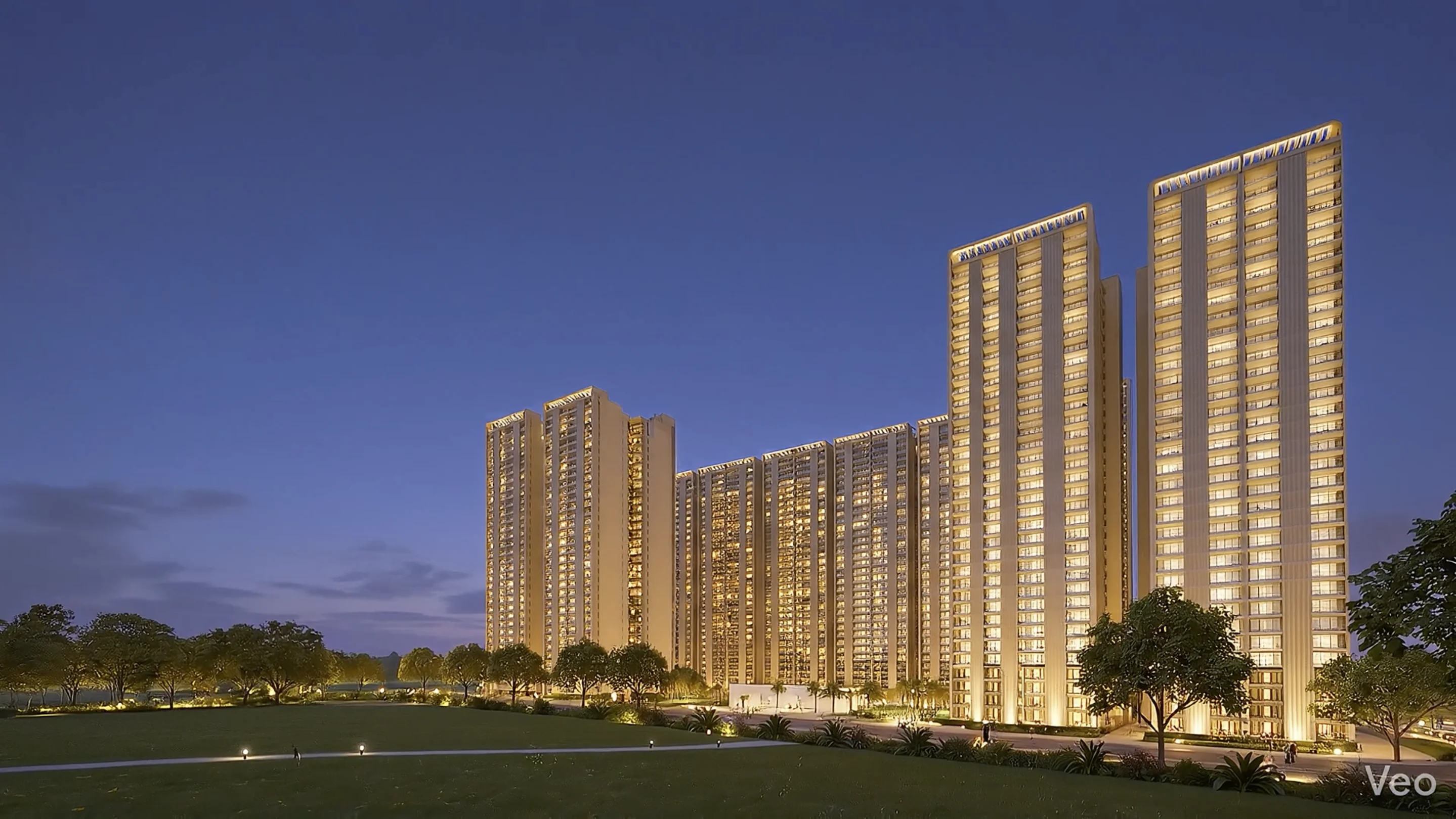 Forbes Fab Luxe residences exterior at dusk, panoramic view
