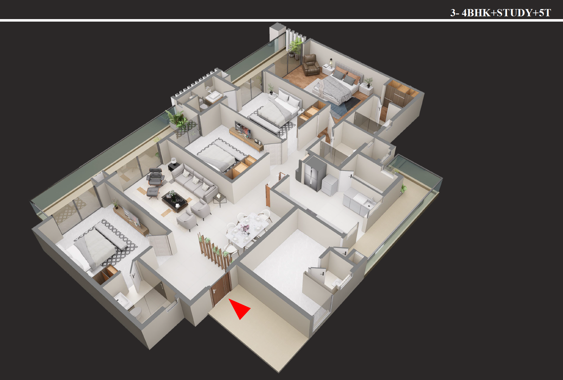 4 BHK + Study + 5T isometric floor plan at Forbes Fab Luxe Residences
